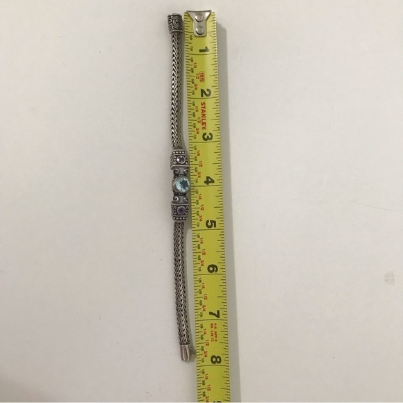 KC Indo 925 Sterling Silver Blue Topaz Amethyst Wheat Bracelet 8" - Picture 13 of 16